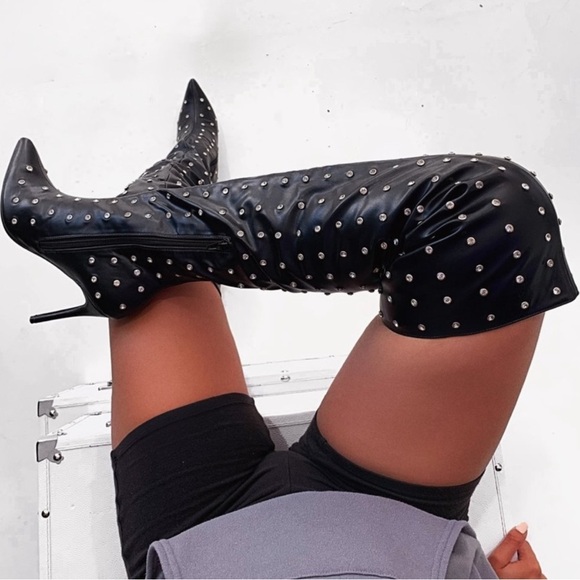 Rhinestone studded boots black - Picture 1 of 4